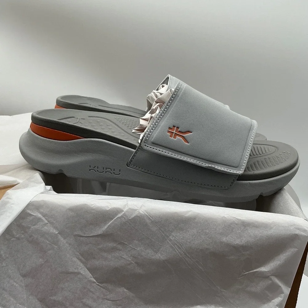 KURU Moment Mens Slides Dove Gray Orange Sherbet Orthopedic Sandals Size 10 NEW